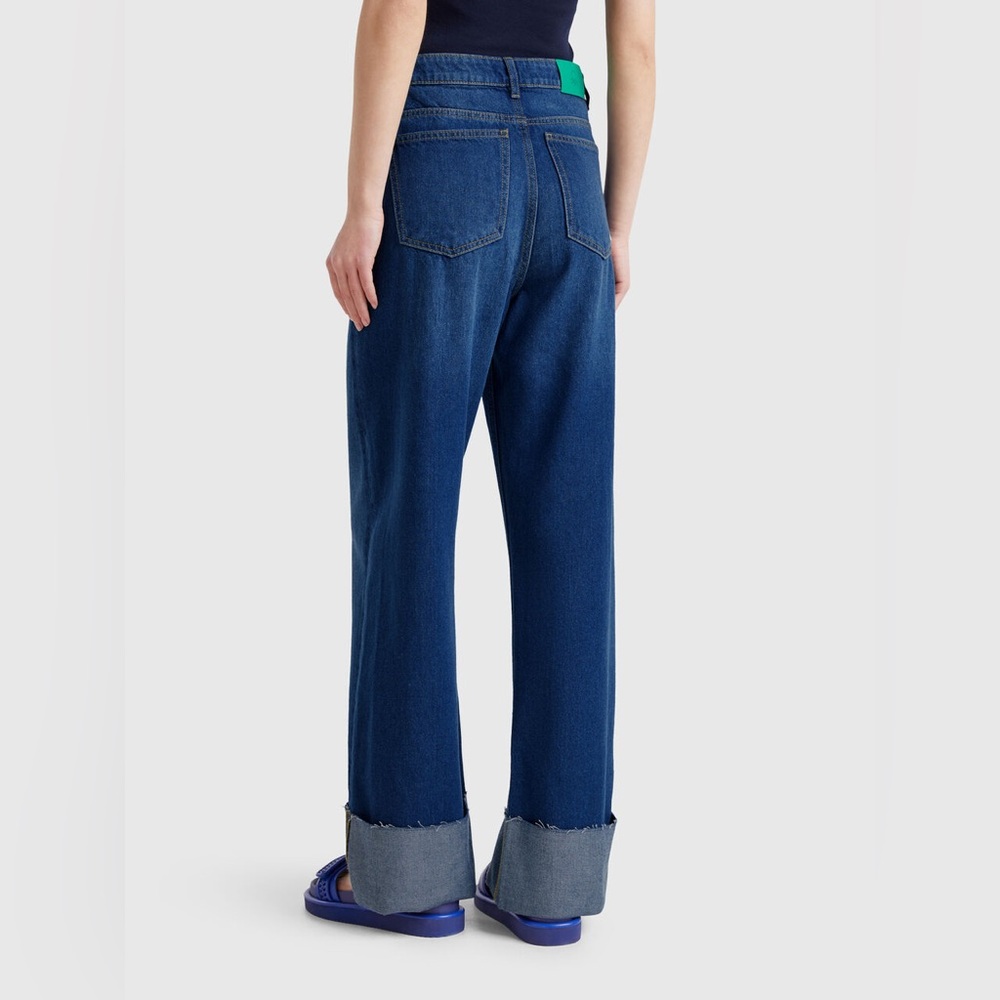 ITALIAN 🇮🇹 Benetton Dark Blue Cuffed Wide Leg Jeans, Size 28, Full Length